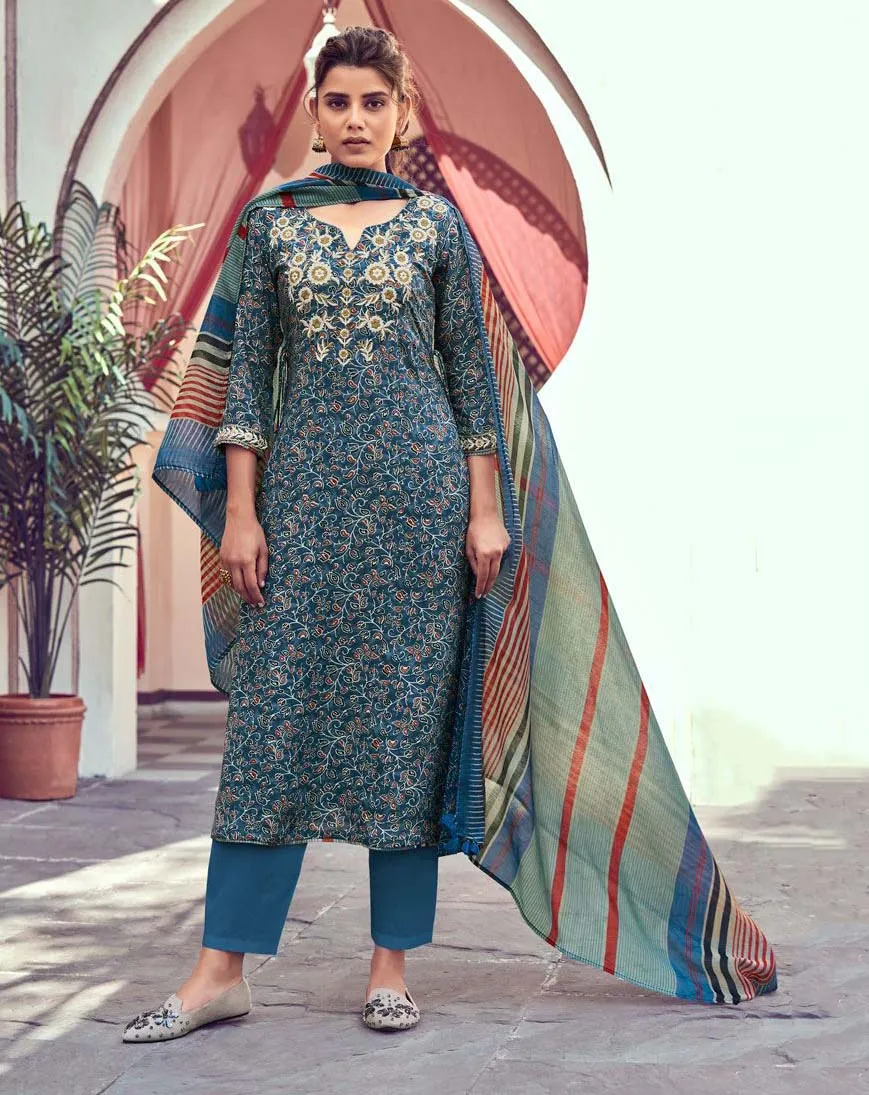 Women's Unstitched Modal Silk Suit Dress Material with Embroidery