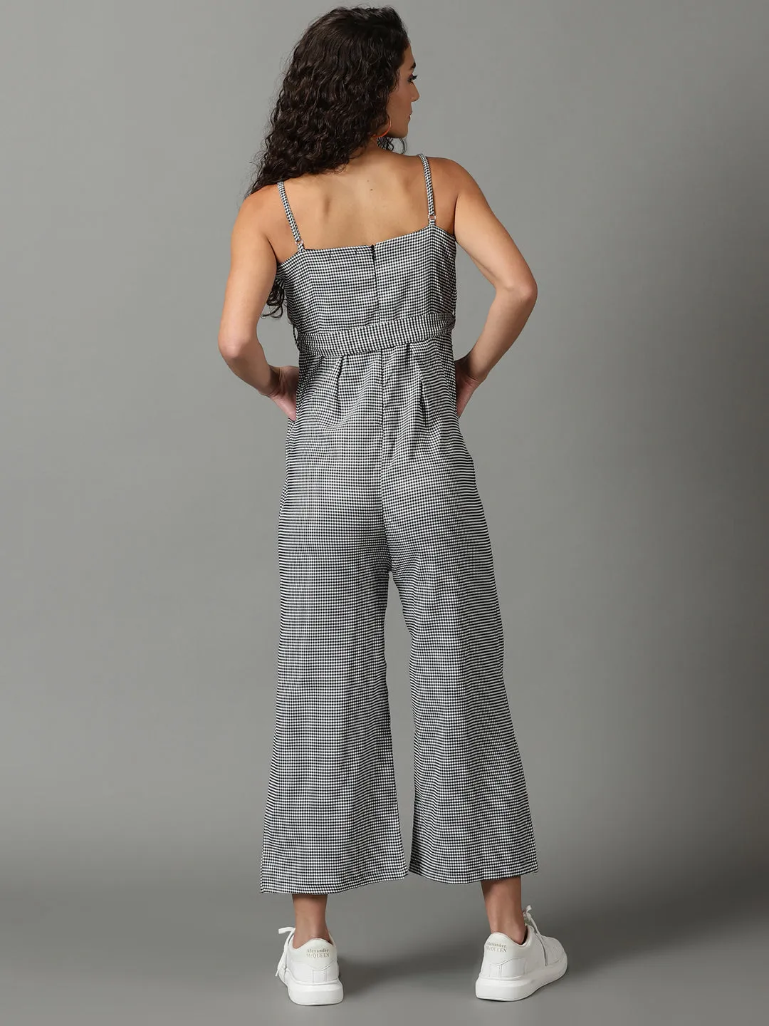 Women's White Checked Jumpsuit