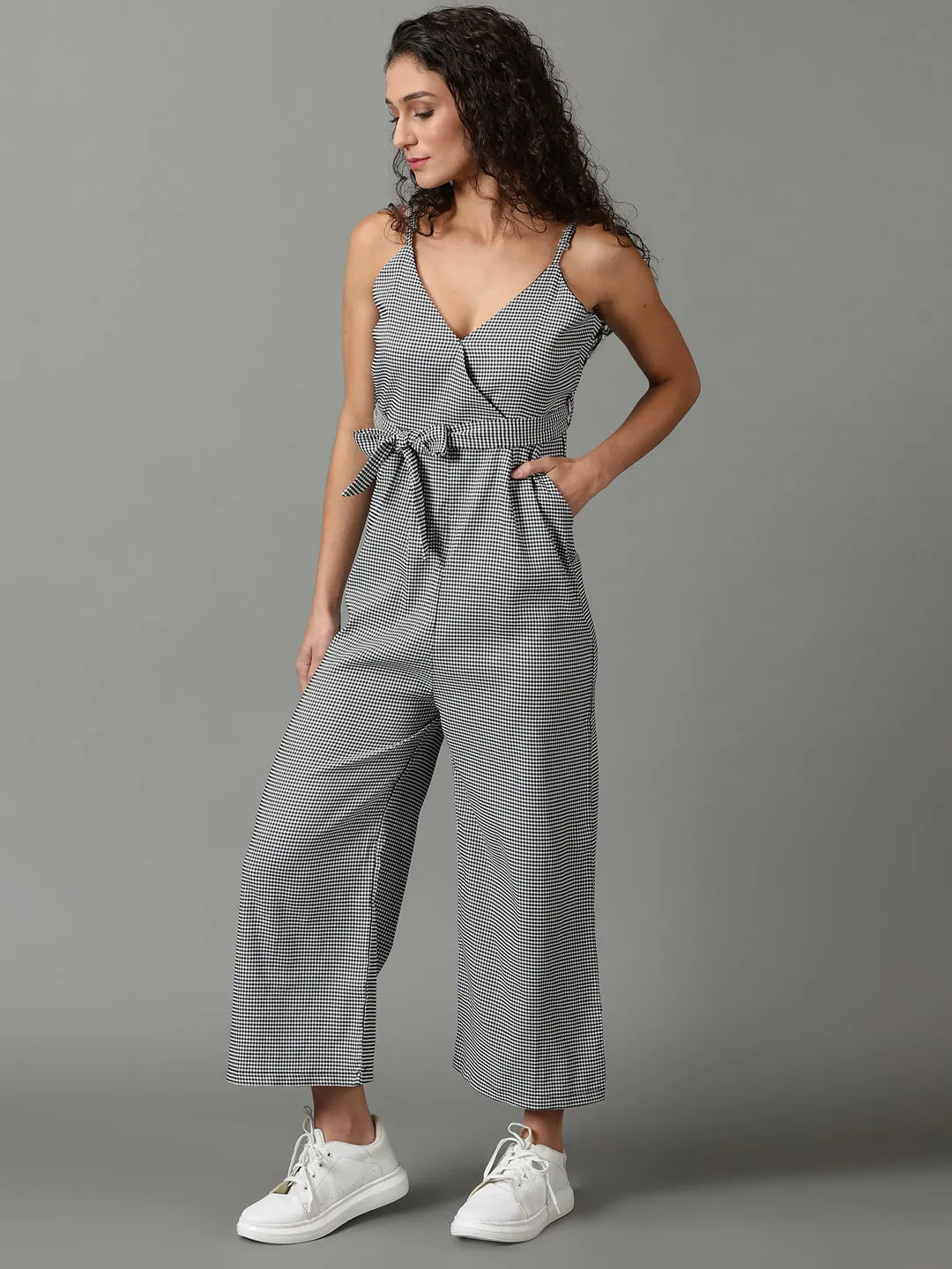 Women's White Checked Jumpsuit