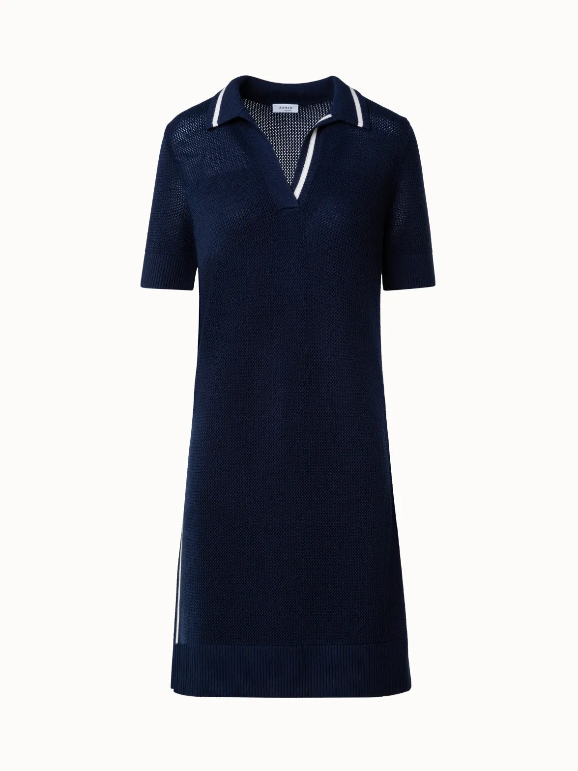 Wool Blend Mesh Knit Polo Dress