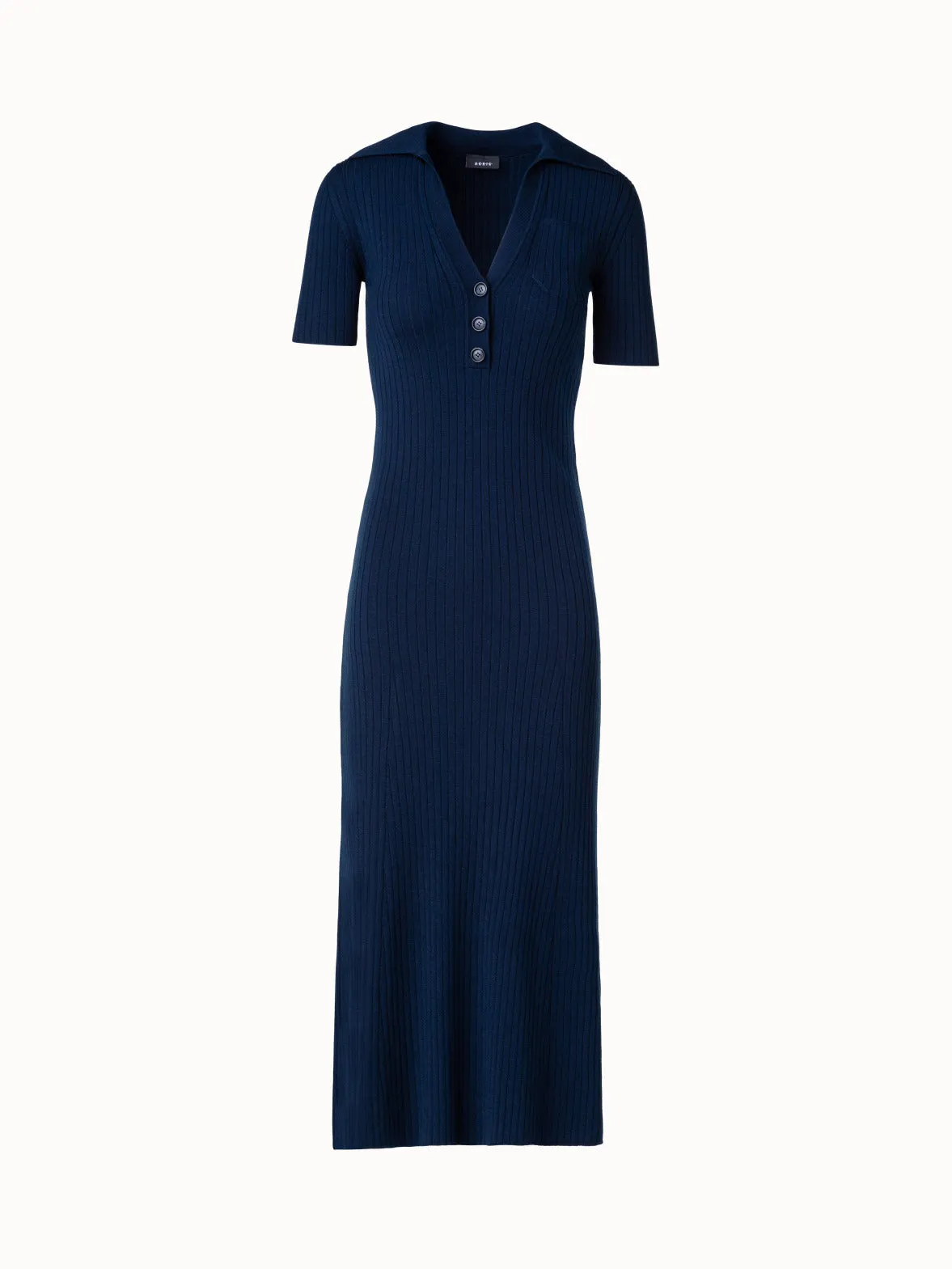 Wool Silk Stretch Knit Midi Dress