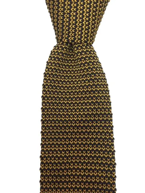 Yellow and Midnight Navy Knitted Men's Tie