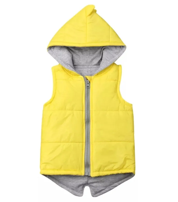 Yellow Dino Puffer Jacket,  Sleeveless #2000257