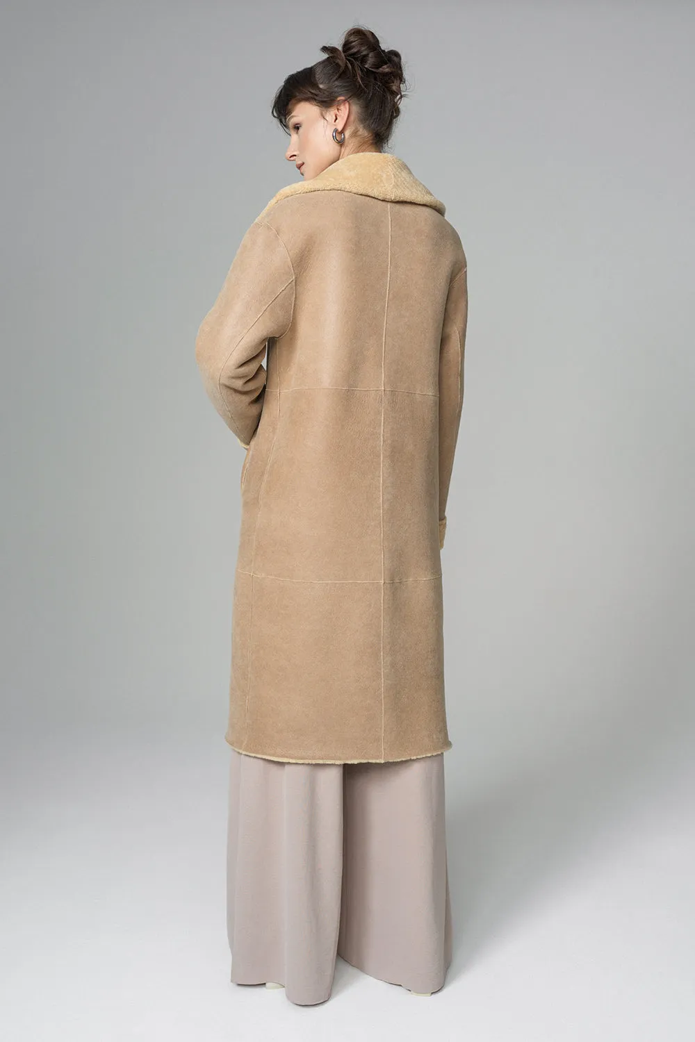 Yellow Reversible Genuine Sheepskin ﻿Maxi Coat