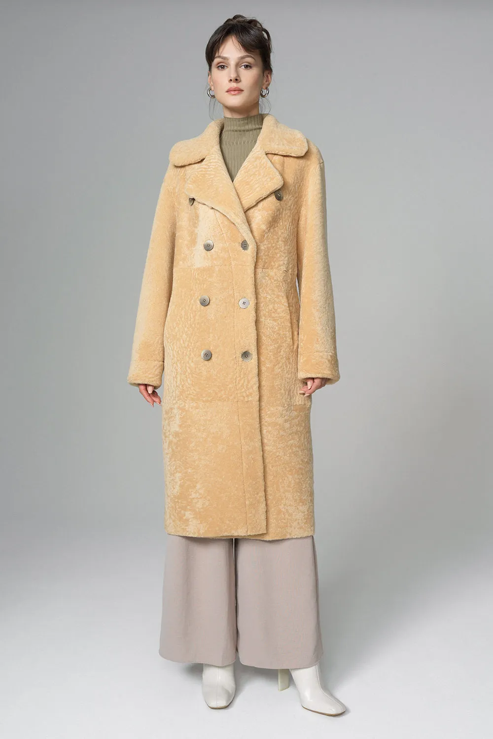 Yellow Reversible Genuine Sheepskin ﻿Maxi Coat