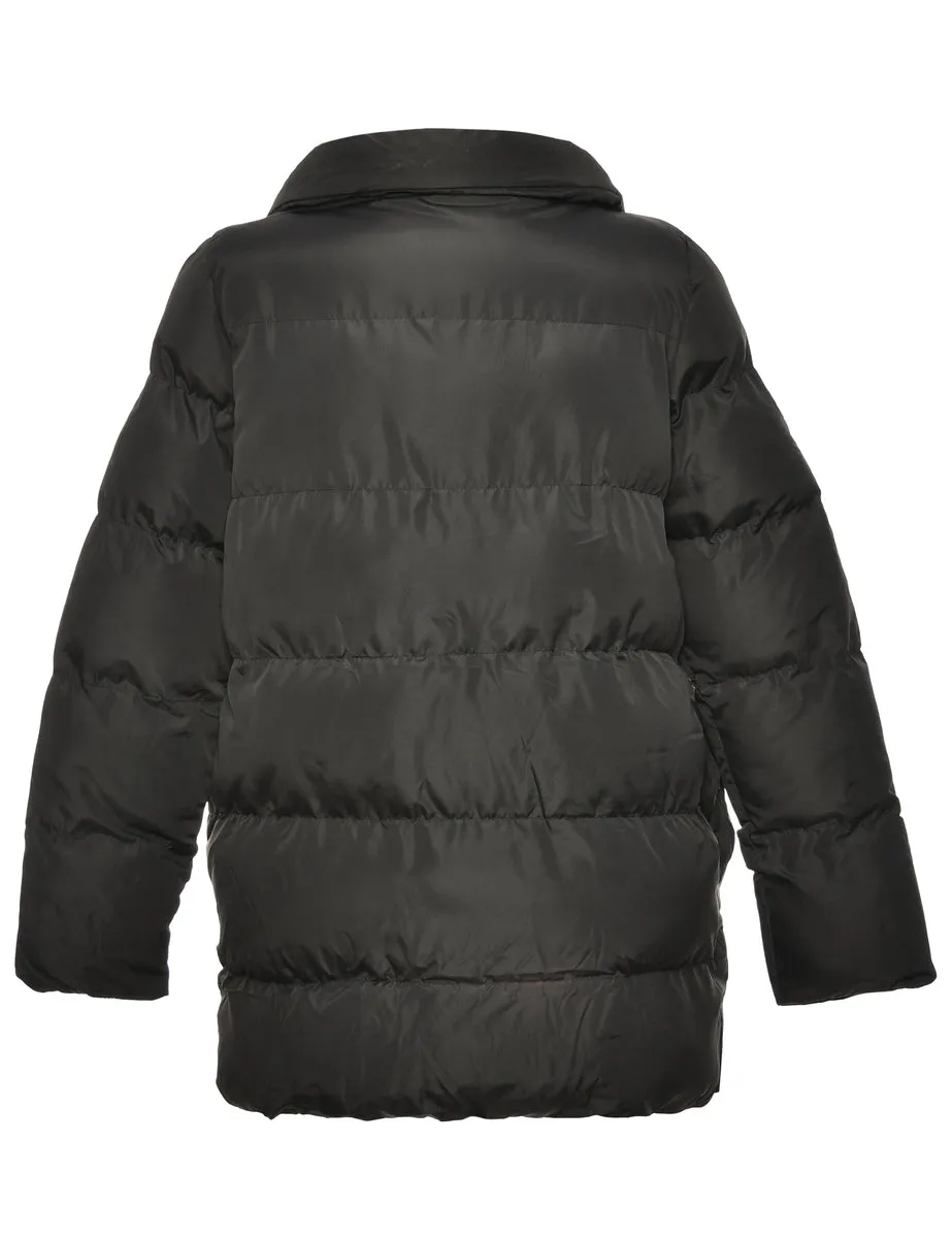 Zip-Front Black Classic Puffer Jacket - S