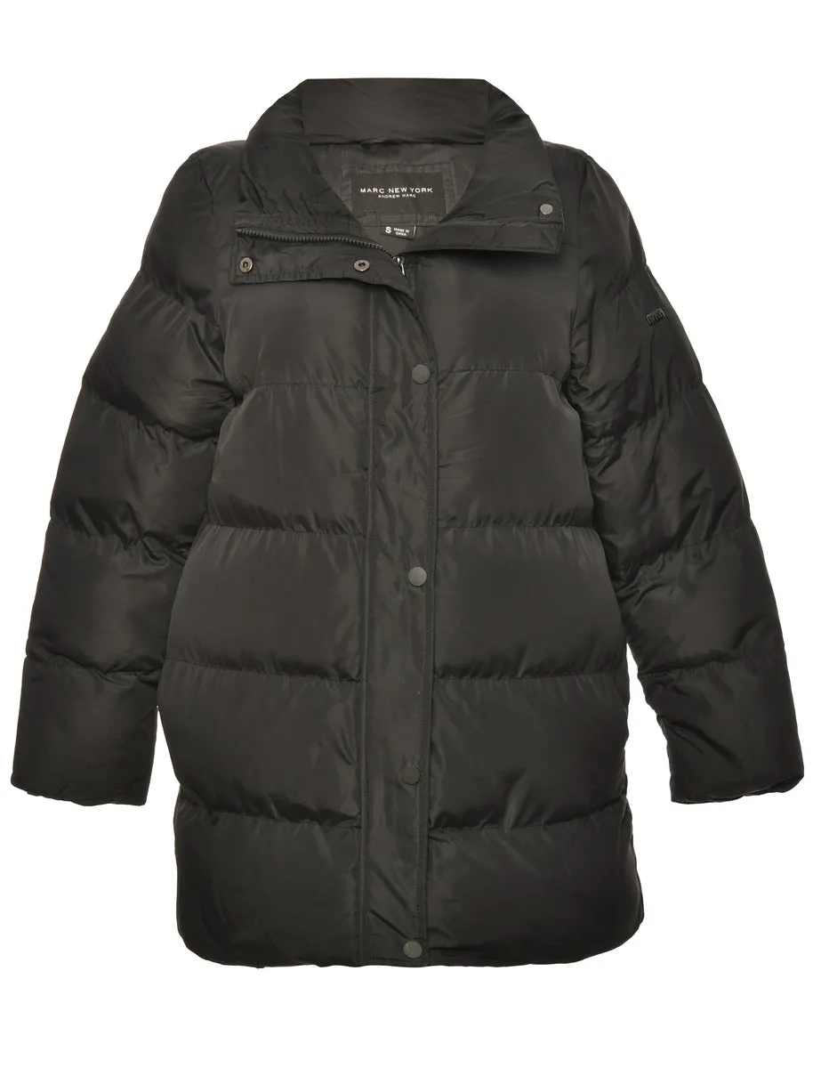 Zip-Front Black Classic Puffer Jacket - S